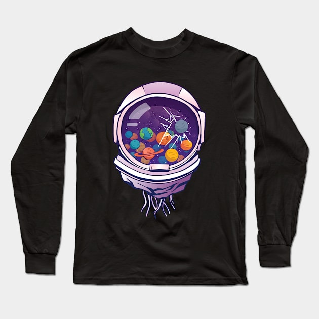 astronaut funny helmet space Long Sleeve T-Shirt by Midoart